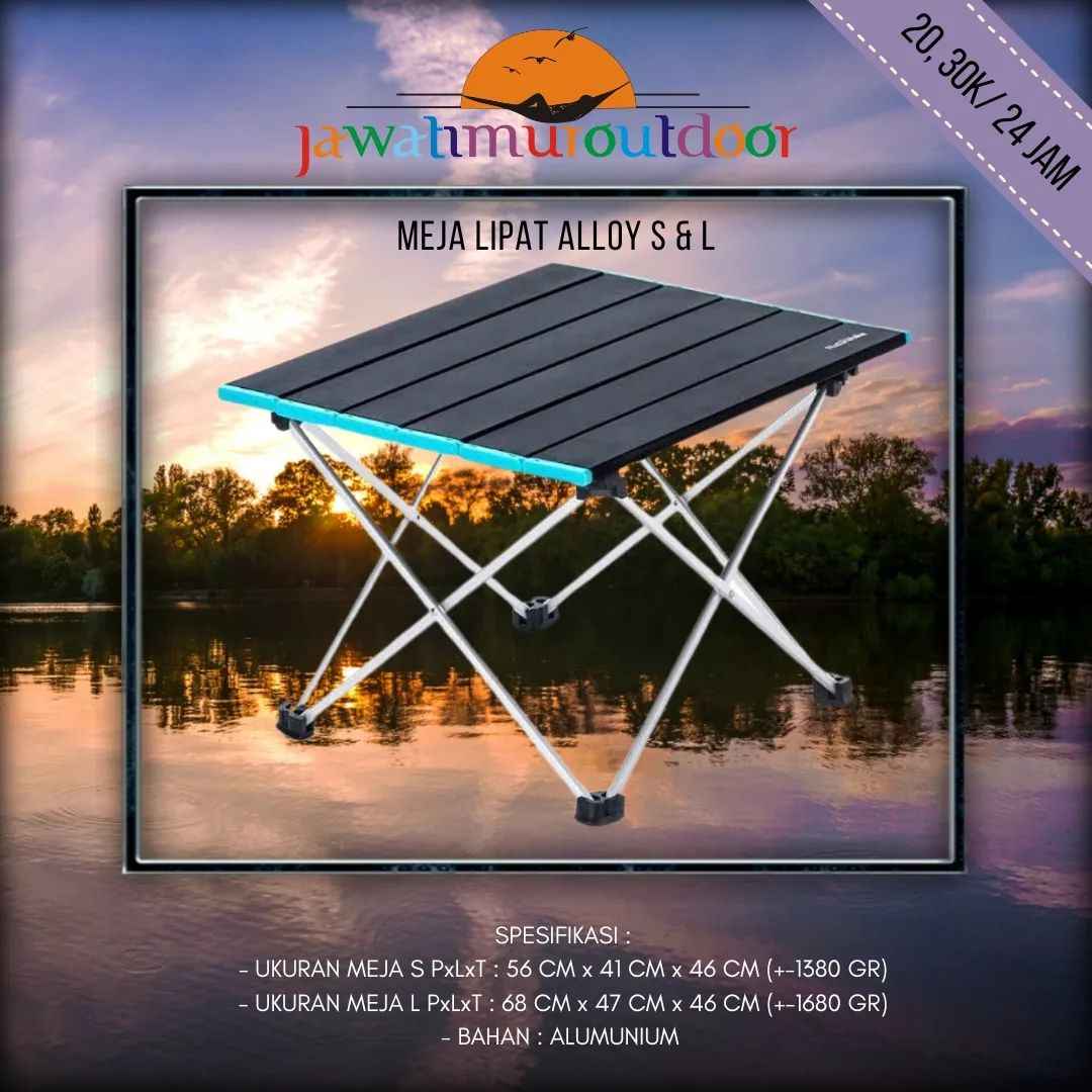 Sewa Meja Lipat Alloy Ukuran L & Perlengkapan Camping Murah di Malang